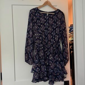 Navy blue patterenws ruffle dress